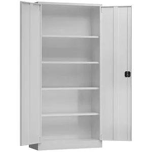 Steelboxx Mehrzweckschrank Aktenschrank 195x92x50cm - sofort einsatzbereit - Hochschrank mit 2 Flügeltüren und Zylinderschloss, ideal für sichere Aufbewahrung. 4 Fachböden bieten Platz für bis zu 5 Ordnerhöhen. Farbe: lichtgrau (RAL 7035), komplett montiert und sofort einsatzbereit.