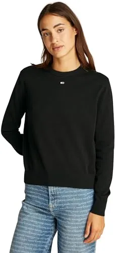 Tommy Jeans Damen Pullover Essential Crew aus Baumwolle, Schwarz (Black), M - Pullover für Damen, klassischer Rundhalsausschnitt und optimaler Tragekomfort aus 100% Baumwolle, ideal für Büro und Alltag.