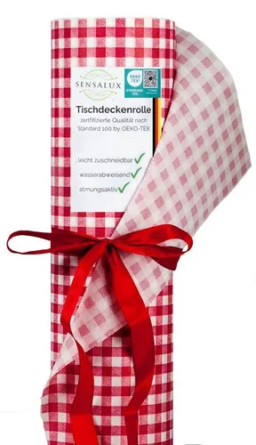 Sensalux Tischdeckenrolle 80g/m², Karomuster, 1,49m x 25m - Praktische, abwaschbare Tischdeckenrolle aus strapazierfähigem Vlies mit Karomuster. Ideal für Events! Reißfest, wasserabweisend und individuell kürzbar für jeden Tisch.