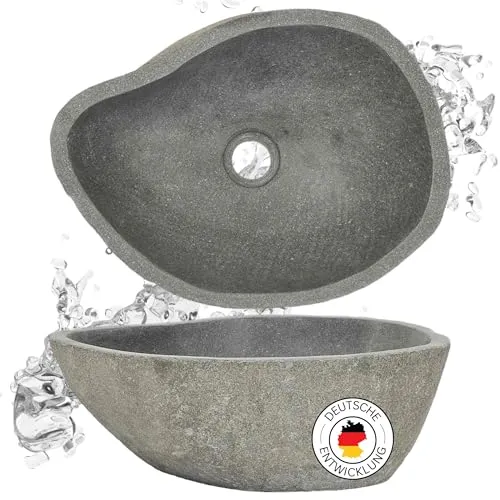 DELUKE® Naturstein Waschbecken oval - Flussstein Aufsatzwaschbecken - Elegantes ovales Waschbecken aus Flussstein, ideal für stilvolle Badezimmer. Die glatte Innenfläche sorgt für einfache Reinigung und ein einzigartiges Design, das jedem Waschplatz das gewisse Etwas verleiht.