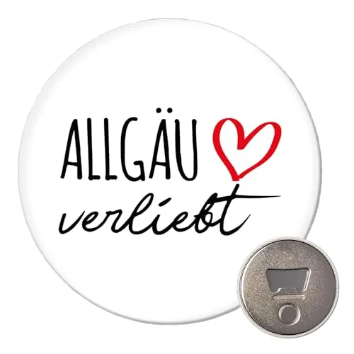 Huuraa Magnet Allgäu verliebt Geschenk 59mm Kühlschrankmagnet Flaschenöffner Allgäu Geschenkidee