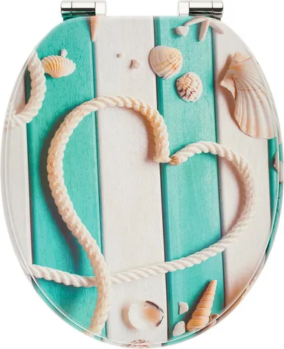 Holzkern WC Sitz mit Absenkautomatik | Maritim Design - Hochwertiger Holz WC-Sitz mit Absenkautomatik für leises Schließen. Pflegeleichte Oberfläche und stabile Metall-Scharniere. Universell passend für die meisten WCs. Bringen Sie mit tollen Motiven frischen Wind in Ihr Bad!