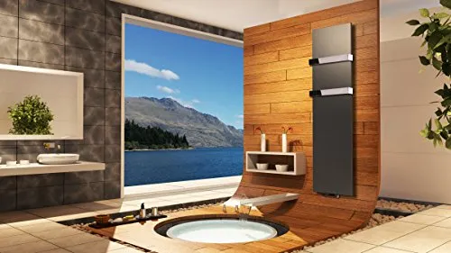 Badheizkörper Design Mirror Steel 3, HxB: 180 x 47 cm, 1118 Watt, moonstone-grau + 2 Handtuchhalter hochglanz (50mm) (Marke: Szagato) Made in Germany/Bad und Wohnraum-Heizkörper (Mittelanschluss)