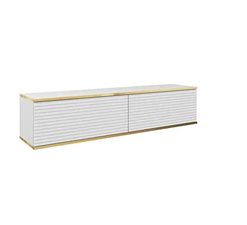 3E 3xE living.com Hängendes TV Schrank - Modernes Design mit Push-to-Open-Funktion. Farbe: Weiss, D: L: 135 cm, H: 30 cm, T: 32 cm. TV Lowboard, TV Board, TV Sideboard Hängend, Wandschrank hängend