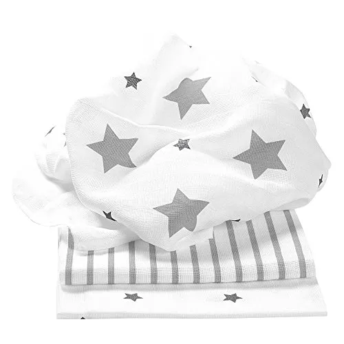 Odenwälder Doppelmull-Windeln stars and stripes 3er-Pack, Farbe:light silver