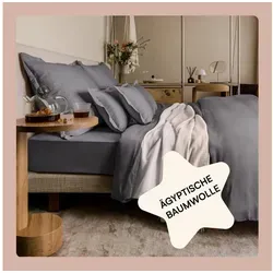 Amqua Baumwollsatin Bettwäsche 135x200 cm Dunkelgrau - Luxuriöses Bettwäsche-Set aus 100% ägyptischer Baumwolle für ein himmlisches Schlaferlebnis. OEKO-TEX zertifiziert, pflegeleicht und ideal für Allergiker.