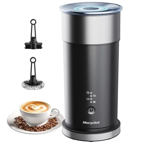 Morpilot Milchaufschäumer Elektrisch 4-in-1, 240ml, 400W für Heißen & Kalten Milchschaum, Edelstahl mit Antihaftbeschichtung, Ideal für Latte Macchiato, Cappuccino