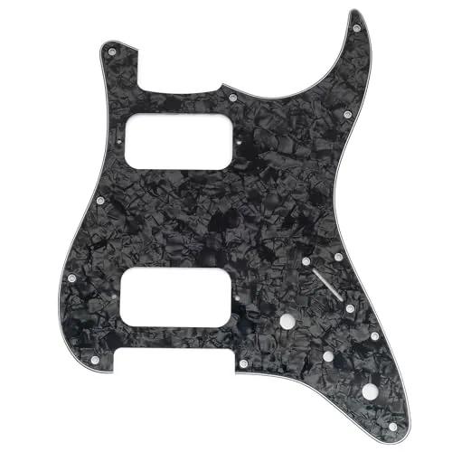 Musiclily Pro 11 Löcher ST Schlagbrett HH Gitarren Pickguard mit Runde Ecke 2 Unbedeckter Humbucker 2 Potis Mini Schalter Aussparungen für Fender Squier Strat Style E-Gitarre, 4-lagig Black Pearl