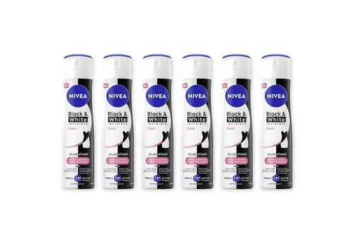 NIVEA Deodorant Black & White Invisible Clear Deo Spray 6 x 150ml - Unisex Deo-Spray in der praktischen 6er-Packung, schützt zuverlässig und hinterlässt keine weißen Rückstände auf der Kleidung. Ideal für den täglichen Einsatz.