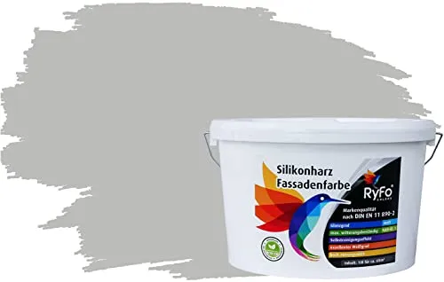 RyFo Colors Fassadenfarbe Silikonharz Grau 1L - Hochdeckende, wasserabweisende Fassadenfarbe für Außenbereiche. Ideal für Neubau und Renovierung, schützt vor Schmutz und UV-Strahlen. Ergiebigkeit: ca. 6 m² pro Liter.