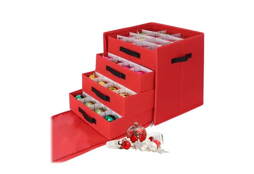 relaxdays Aufbewahrungsbox Weihnachtskugel Aufbewahrungsbox, rot