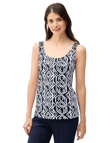 CECIL Damen B323073 Top mit Smok-Details - Universal Blue, XS - Tanktops & Träger-Tops für Damen mit Rundhalsausschnitt und modischen Smokdetails, aus reiner Baumwolle für optimalen Tragekomfort.