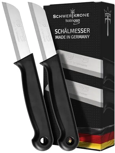 Schwertkrone® Schälmesser 2er Set [MADE IN SOLINGEN - GERMANY] - Gemüsemesser Obstmesser - Küchenmesser klein scharf - Schneidemesser Kartoffelschälmesser - Allzweckmesser (2x schwarz - 6cm Klinge)