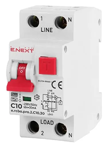 E.Next FI/LS Schalter RCBO C 10A 30mA Typ A Kombischalter Fehlerstromschutzschalter Leitungsschutzschalter, Grau