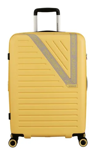 American Tourister Dynabelt 4 Rollen Trolley 66 cm - Gelb mit Dehnfalte - Trolley aus strapazierfähigem ABS mit erweiterbarem Volumen von 68 l auf 77 l, ideal für Reisen. Inklusive TSA-Zahlenschloss und leisen Rollen für müheloses Handling.