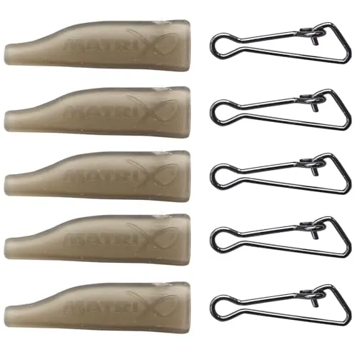 Fox Matrix Snap Links and Sleeves - 5 Einhänger für Feederkorb & Grundblei, Snaps für Futterkörbe, Angelwirbel zum Feederangeln