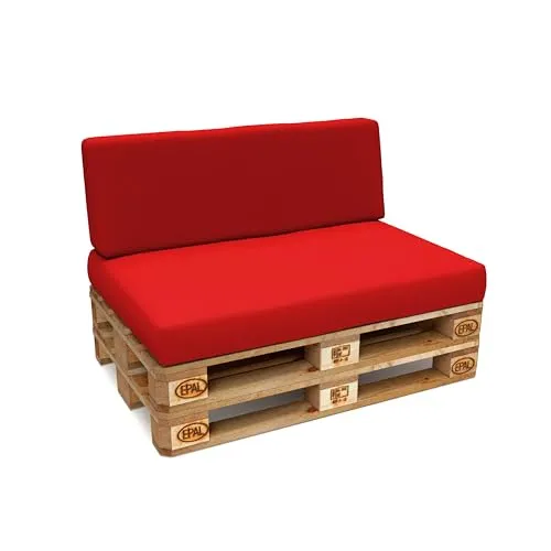 POKAR Palettenkissen Wasserabweisend Palettenauflagen mit abnehmbarem Bezug Palettenmöbel Palettensofa 2er Set: Sitzkissen 120x80 + Rückenlehne 120x40, Rot