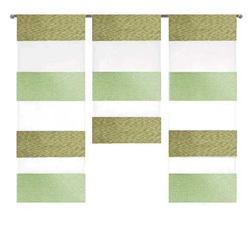 Miniflächen Set Gardine 3-teilig - Gestreiftes Miniflächen Set in Weiß/Grün, ideal für alle Zimmer. Durchscheinendes Polyester sorgt für eine angenehme Lichtdurchlässigkeit.