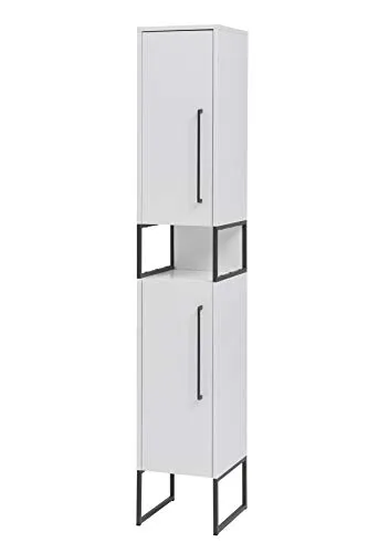 Schildmeyer Badschrank Limone 146128 - Stehender Hochschrank in Weiß - Bad-Hochschrank mit 7 Fächern und höhenverstellbaren Einlegeböden, feuchtigkeitsbeständig und ideal für optimalen Stauraum im Badezimmer. Made in Germany.