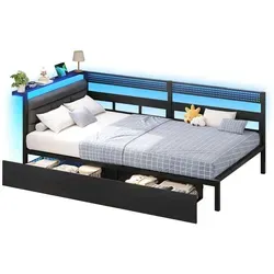 KIMENICH Daybett Schlafsofa mit LED-Beleuchtung und Ladestation - Modernes Polsterbett 90x200 cm mit praktischen Schubladen, ideal für kleine Räume. Inklusive USB-Ladestation und stilvoller LED-Beleuchtung für mehr Komfort.