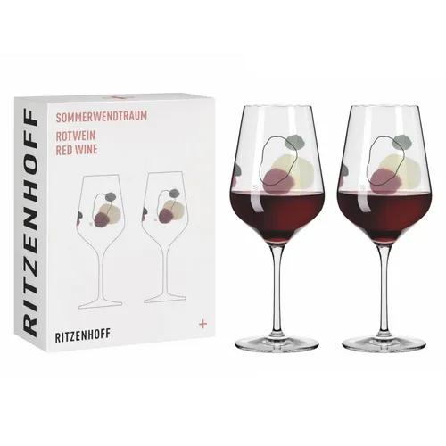 RITZENHOFF Rotweinglas Set - 500 ml, Aquarellkreise, Made in Germany - Rotweingläser Set mit 2 Stück, aus hochwertigem Kristallglas, spülmaschinengeeignet und ideal für Rotwein und Schorle. Design von Romi Bohnenberg mit inspirierenden Aquarellkreisen.