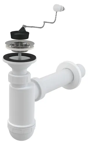 Alcadrain Flaschengeruchverschluss für die Waschbecken DN40 mit einem Edelstahlgitter DN63, Kette