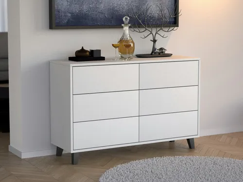 Beautysofa Kommode HOME 6S – 6 Schubladen in Weiß, 120 cm Breite - Moderne Kommode mit 6 Schubladen, ideal für Ordnung und Stauraum. Lieferung inklusive Montage, perfekte Lösung für Ihr Zuhause.