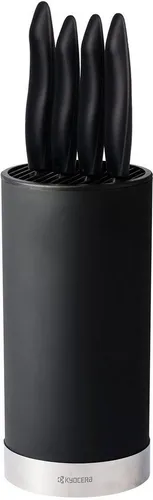 KYOCERA Messerblock rund - Set mit 4 SHIN BLACK Keramik-Messern, extrem scharfe Z212-Klingen und eleganter Soft-Touch-Oberfläche