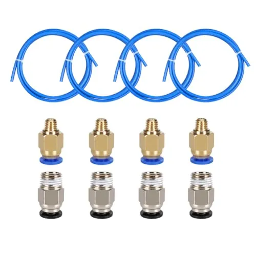 iYueMps 4 Stück 1meter PTFE Teflonrohr mit 4 Stück PC4-M6 und PC4-M10 Pneumatikkupplungen für 1,75 mm 3D-Drucker