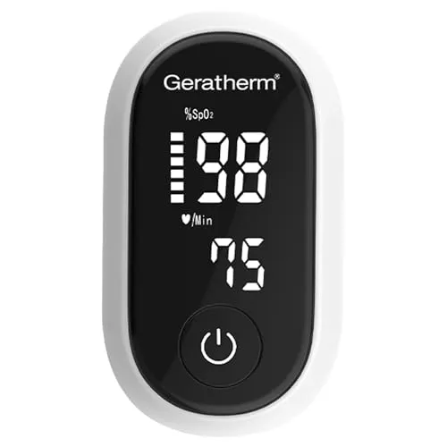 Geratherm oxy one Finger-Pulsoximeter | Sauerstoffsättigung & Puls | Hochwertiger Präzisionssensor: ±2 % Genauigkeit, Ergebnis in 8 Sekunden, drehbares Display, Warnton, Schlüsselband