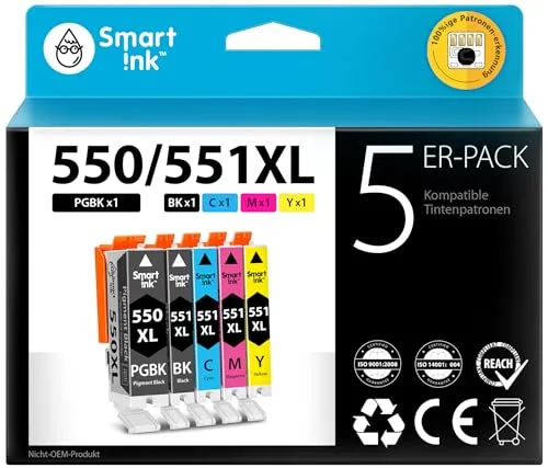 Smart Ink Kompatible Druckerpatronen als Ersatz für Canon PGI 550 XL 550XL CLI 551XL 551 (PGBK & BK/C/M/Y 5 Multipack) für Canon PIXMA iX6850 MG5650 MX725 MG6650 MG6450 MX925 iP7250 MG5550