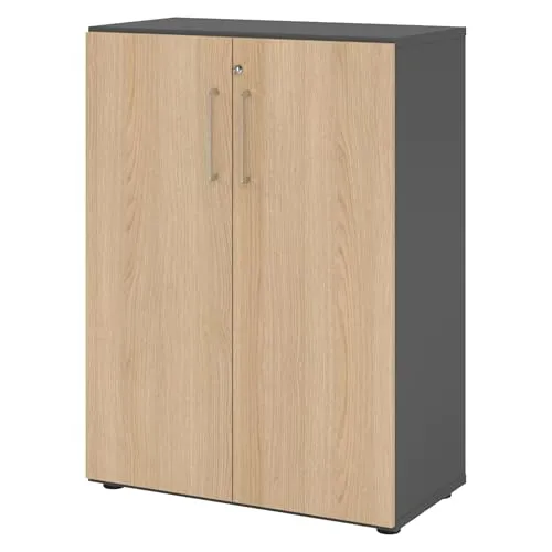bümö Aktenschrank abschließbar, Büroschrank Holz 80cm - Büro-Aktenschrank mit hochwertigem Schloss und patentiertem Threespine-Klicksystem für werkzeuglosen Aufbau. Robuster Korpus und höhenverstellbare Standfüße garantieren Stabilität und Sicherheit.