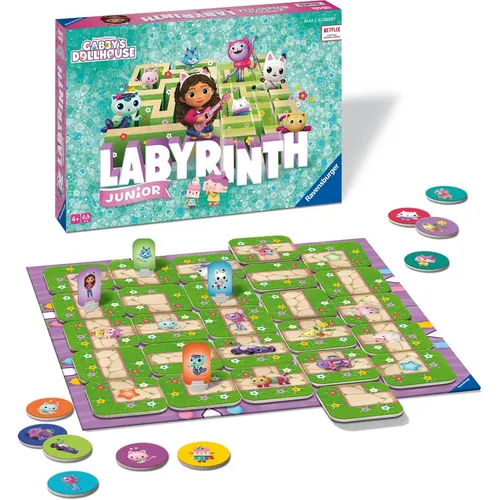 Ravensburger Gabby s Dollhouse Junior Labyrinth - Such- und Schiebespiel für 2-4 Spieler, ideal für Kinder ab 4 Jahren mit einfachem Spielprinzip und grenzenlosem Spielspaß