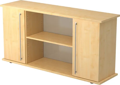 Hammerbacher Sideboard SB2T Ahorn - Elegantes Bürodesign - Büroschränke mit 2 Türen und 3 höhenverstellbaren Fachböden, ideal für Ordnung im Büro. Strapazierfähige E1-Qualitäts-Spanplatte und modernes Design in Ahornfarbe.