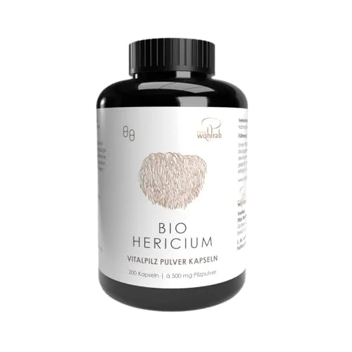 Pilze Wohlrab - Hericium erinaceus Pulver Kapseln, 200 Stück á 500 mg Lions Mane Pulver je Kapsel, Vitalpilze Pulver - Höchste Bio-Qualität