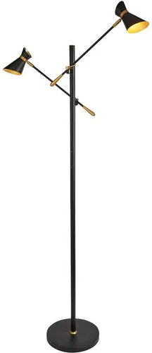 Searchlight Stehlampe Diablo 2Lt LED - Elegante Adjustable Floor Lamp in Schwarz & Gold - Standleuchten, stilvolle Diablo Stehleuchte mit 2 LED-Leuchten, energieeffizient und perfekt für individuelles Licht-Design im Wohnzimmer.