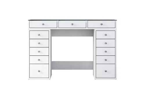 Schminktisch aus 100% Melamin beschichtetem E1 Qualitäts-Chipboard - Eleganter Schminktisch in Weiß, 120 cm breit – ideal für Schlafzimmer und bietet viel Platz für Ihre Kosmetikartikel.