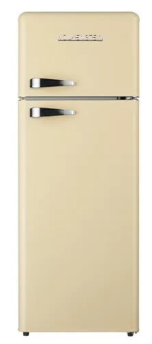 WOLKENSTEIN Retro Kühl-Gefrier-Kombination GK212.4RT SC211 Liter | Nostalgie Design Kühlschrank | 39 Liter 4 Sterne Gefrierfach | Nur 41 dB | LED-Beleuchtung | Silber Applikationen | Freistehend