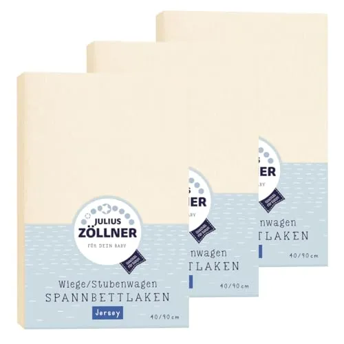 Julius Zöllner Spannbetttuch Jersey 90x40 Ecru 3er Pack