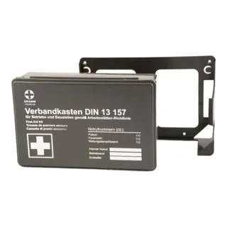 GRAMM medical Betriebsverbandkasten MINI + Wandhalterung schwarz DIN 13 157