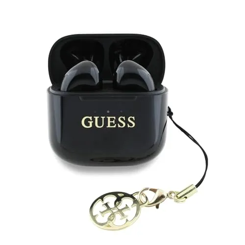 CG MOBILE Guess Charm TWS Kopfhörer - Kabellose Kopfhörer in Schwarz mit Glanzeffekt und klassischem Logo-Druck, ideal für stilbewusste Musikliebhaber.