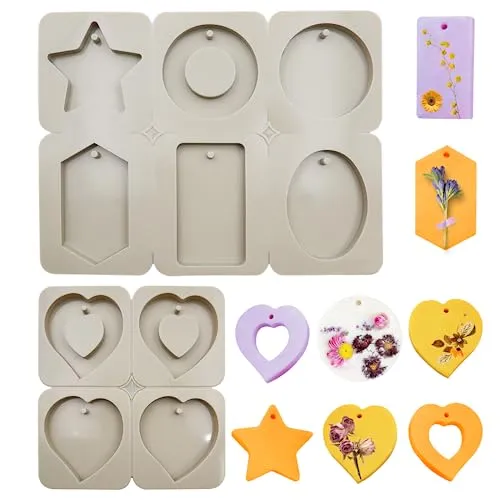 Stück Seifenformen Silikon Silikonharzformen mit Loch zum Aufhängen Wachsformen Silikon Seife Gießformen für DIY Basteln, Schmuck, Seife, Aromatherapie, Duft (8 Verschiedene Formen, Grau) 2