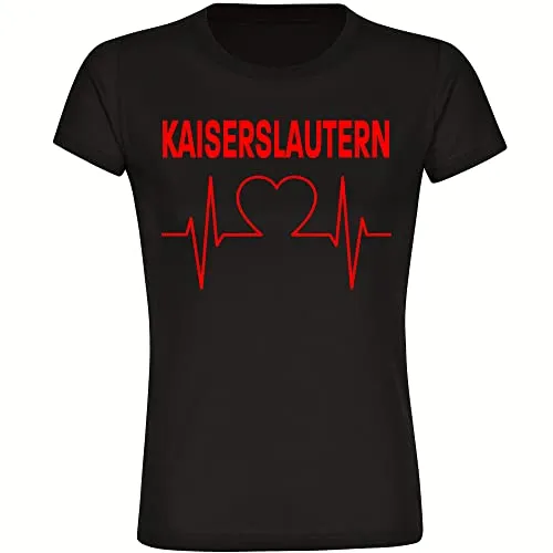 multifanshop Damen T-Shirt - Kaiserslautern - Herzschlag - Druck rot - Frauen Größe XL schwarz