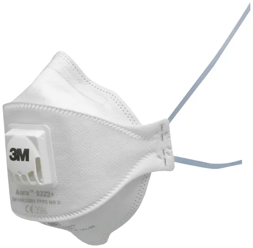 3M Aura 9322+ Feinstaubmaske FFP2 mit Ventil - 10 Stück - Atemschutzmasken mit niedrigem Atemwiderstand, ergonomischem Design und mindestens 25 % recyceltem Material für nachhaltigen Schutz.
