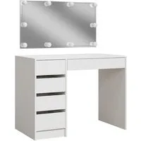 Vicco Schminktisch Thalia Weiß Hochglanz 100 cm mit LED-Beleuchtung - Sonstige Schlafzimmermöbel, eleganter Frisiertisch mit 5 Schubladen und stilvoller LED-Beleuchtung für ein modernes Make-up-Erlebnis.