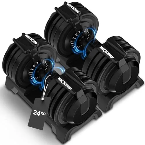 NEOLYMP 2er Set Kurzhantel verstellbar (2-24 kg mit 12 Gewichtsstufen) platzsparendes Dumbbell Set - Hanteln Set verstellbar für Männer & Frauen - Gewichte Kurzhanteln