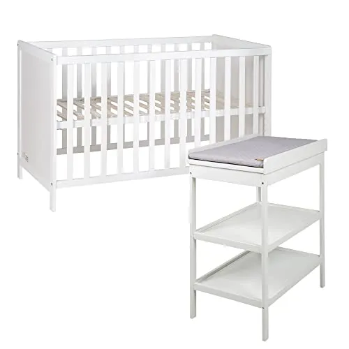 roba® Babyzimmer-Komplettset – Wickelregal & höhenverstellbares Beistellbett in Weiß - Komplettset für das Kinderzimmer, inklusive höhenverstellbarem Beistellbett und Wickelregal, ideal für eine praktische und stilvolle Einrichtung.