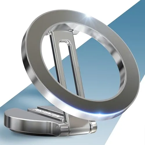 PORTENTUM Handyhalterung Auto für Magsafe – Faltbare Autohalterung mit 20x N52 Magnet und 360° Drehung – Für Armaturenbrett Büro oder andere Oberflächen - Silver