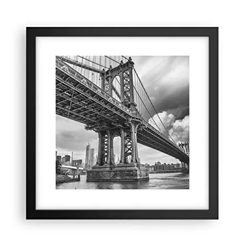 Wandposter Art Prints 30x30cm Poster Schwarzrahmen Manhattan Brücke Schwarzweiß Küche Wanddeko Bild Wand Kunstdruck Deko Wandbilder Dekoration Wohnzimmer Schlafzimmer Modern Wall Art P2BAC30x30-4156