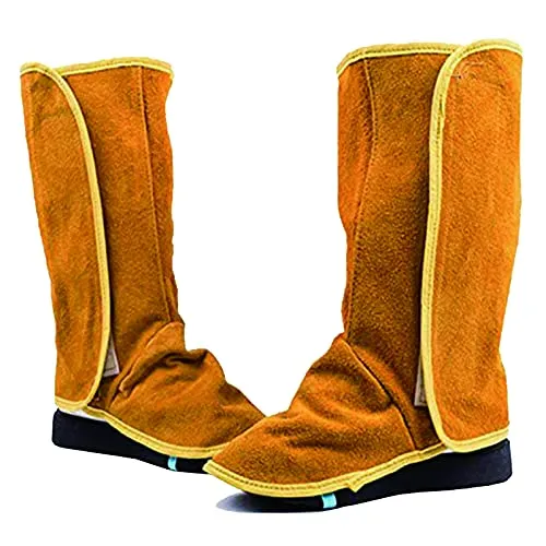 Telituny Rindsleder Schuhschutz, Schweißgamaschen 1 Paar Langer Leder Schweißer Gamaschen Flammbeständige Überschuhe Schweißer Arbeitsschuhe Schutz Gamaschen für Schweißen Bau Autoreparatur